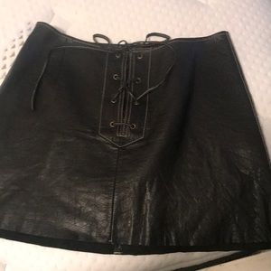Free People Black Leather Skirt